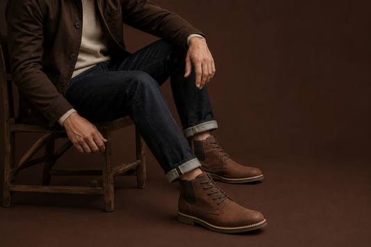 Cómo combinar botines café de hombre sin verte demasiado formal